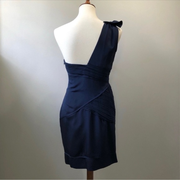 Nicole Miller Silk Navy One Shoulder Cocktail Dress Size 6 - Picture 3 of 6